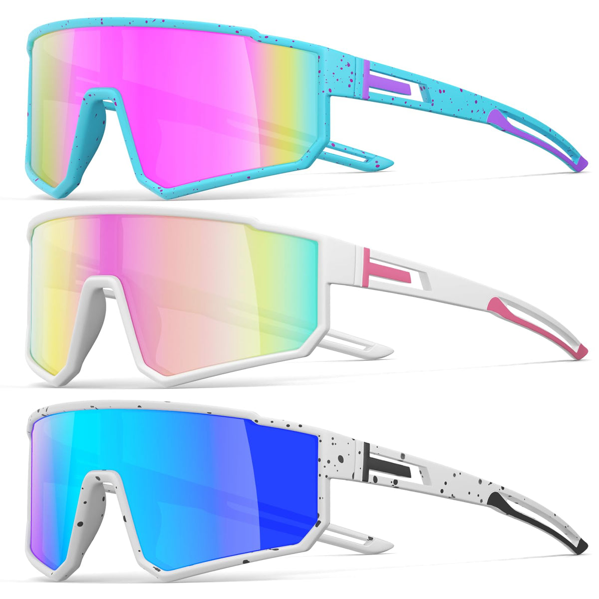 IKTOD 3-pack polarized sunglasses in pink-blue for outdoor comfort and glare reduction
