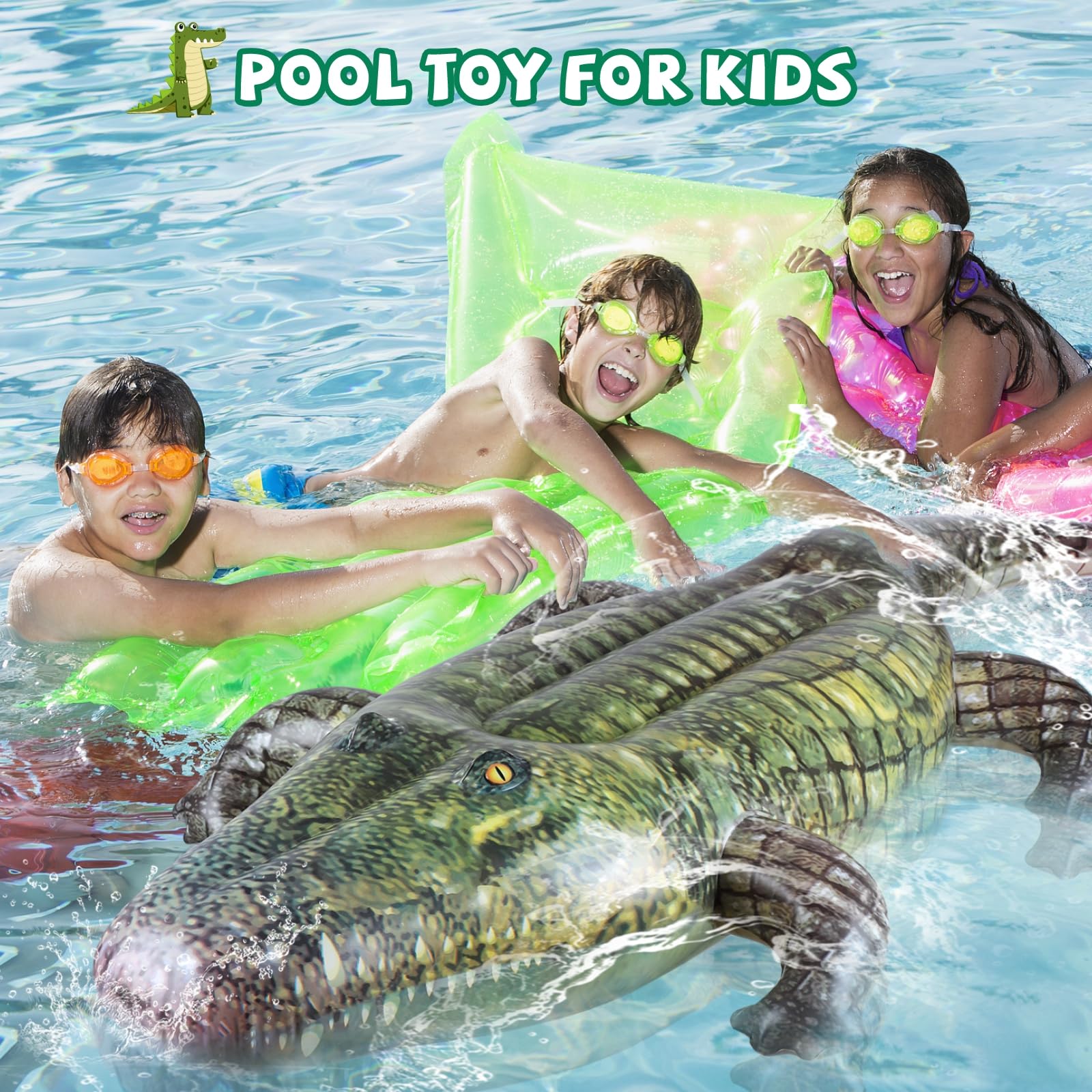 ILEISURELY giant alligator float front view, dramatic centerpiece in water