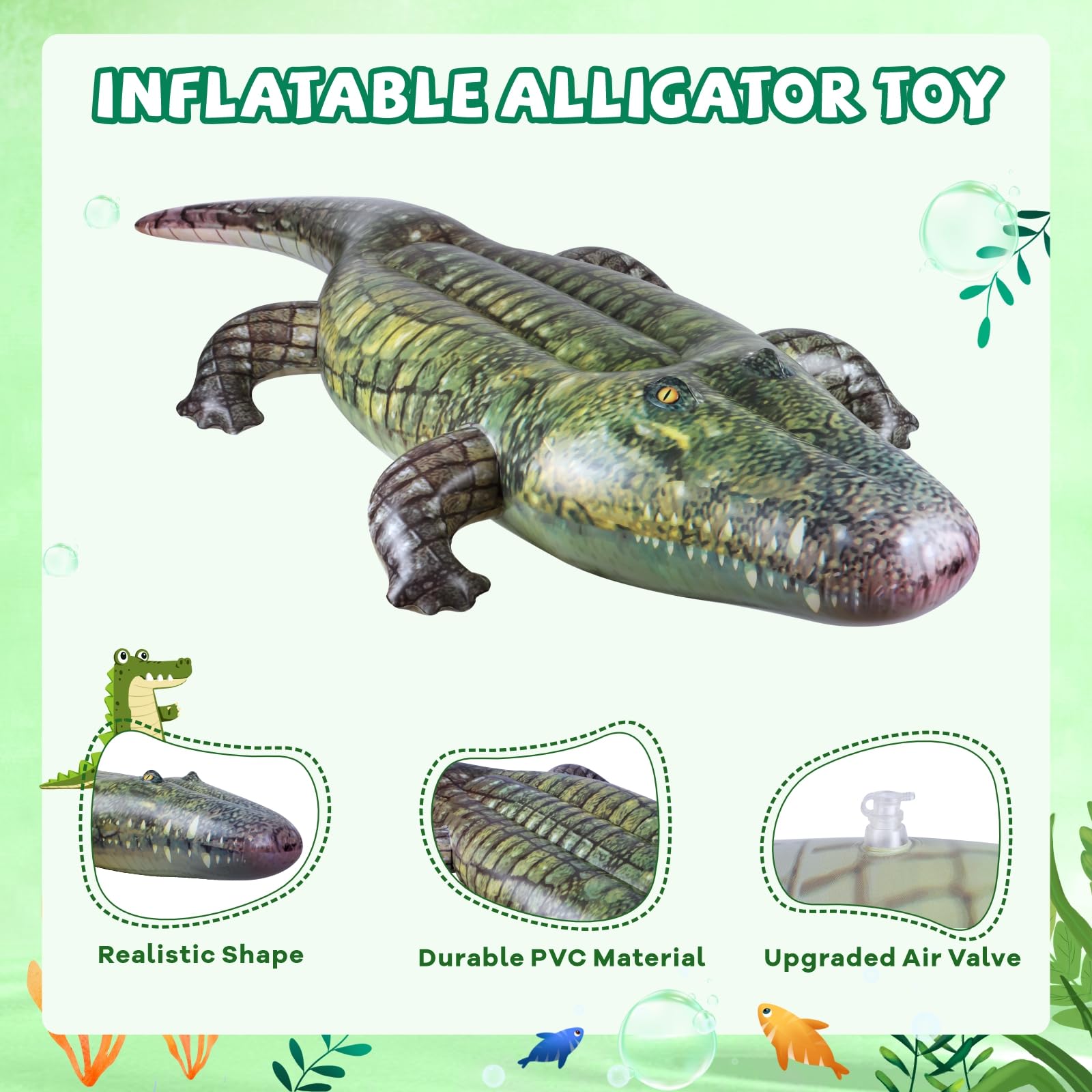 ILEISURELY alligator float in pool, glossy PVC finish and buoyant fun