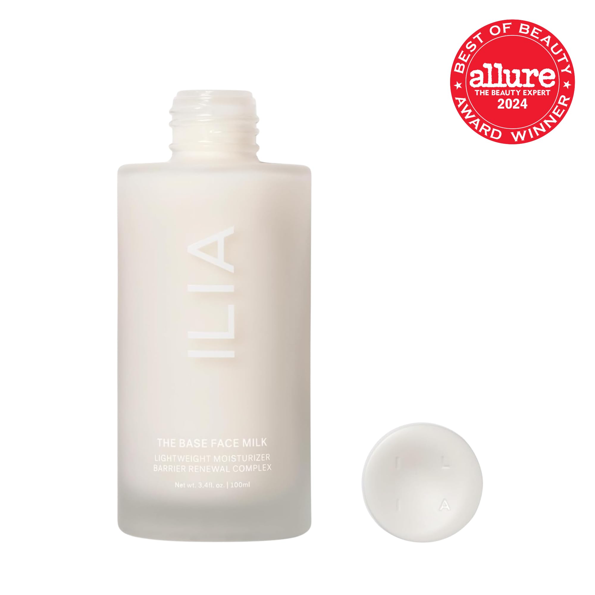 Texture swirl of ILIA The Base Face Milk Essence highlighting creamy, blendable hydration.