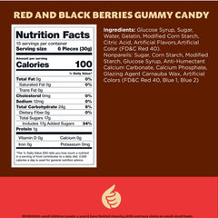 Closeup of red and black gummies—delightful texture for snacking and dessert toppings.