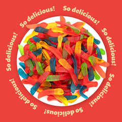 ILIKE! Gummy Worms arranged for party favors and candy buffet setup