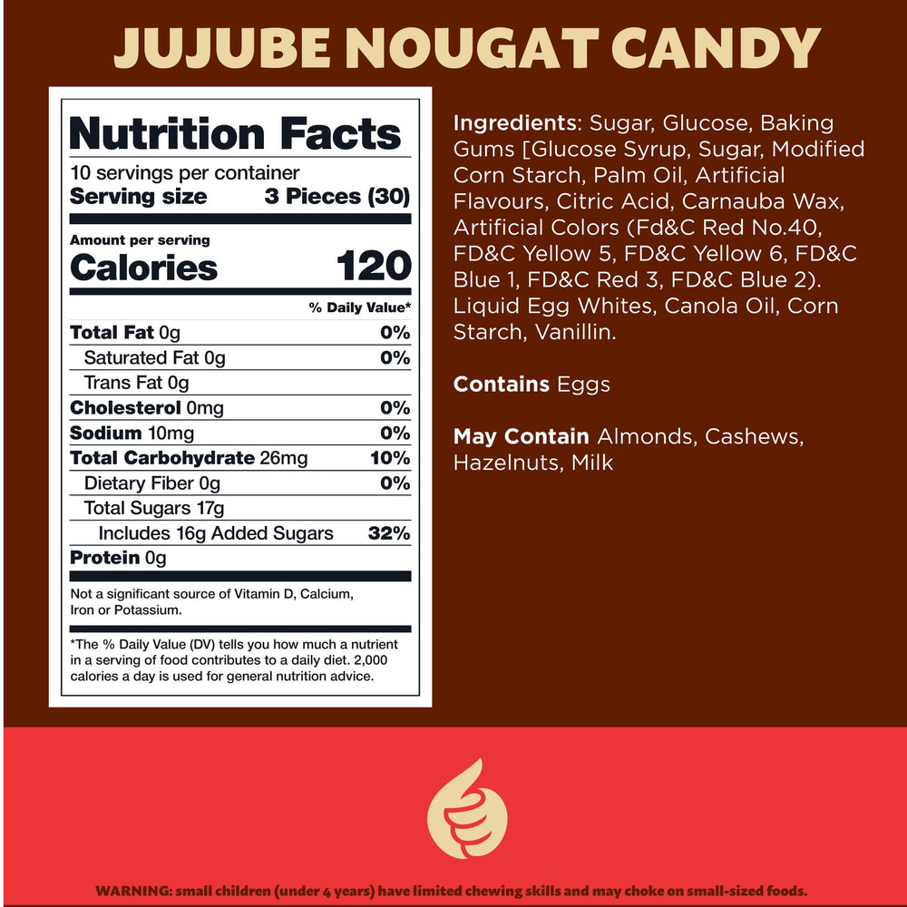 ILike Jujube Nougat candy close-up reveals fruity jelly pieces for bright flavor.