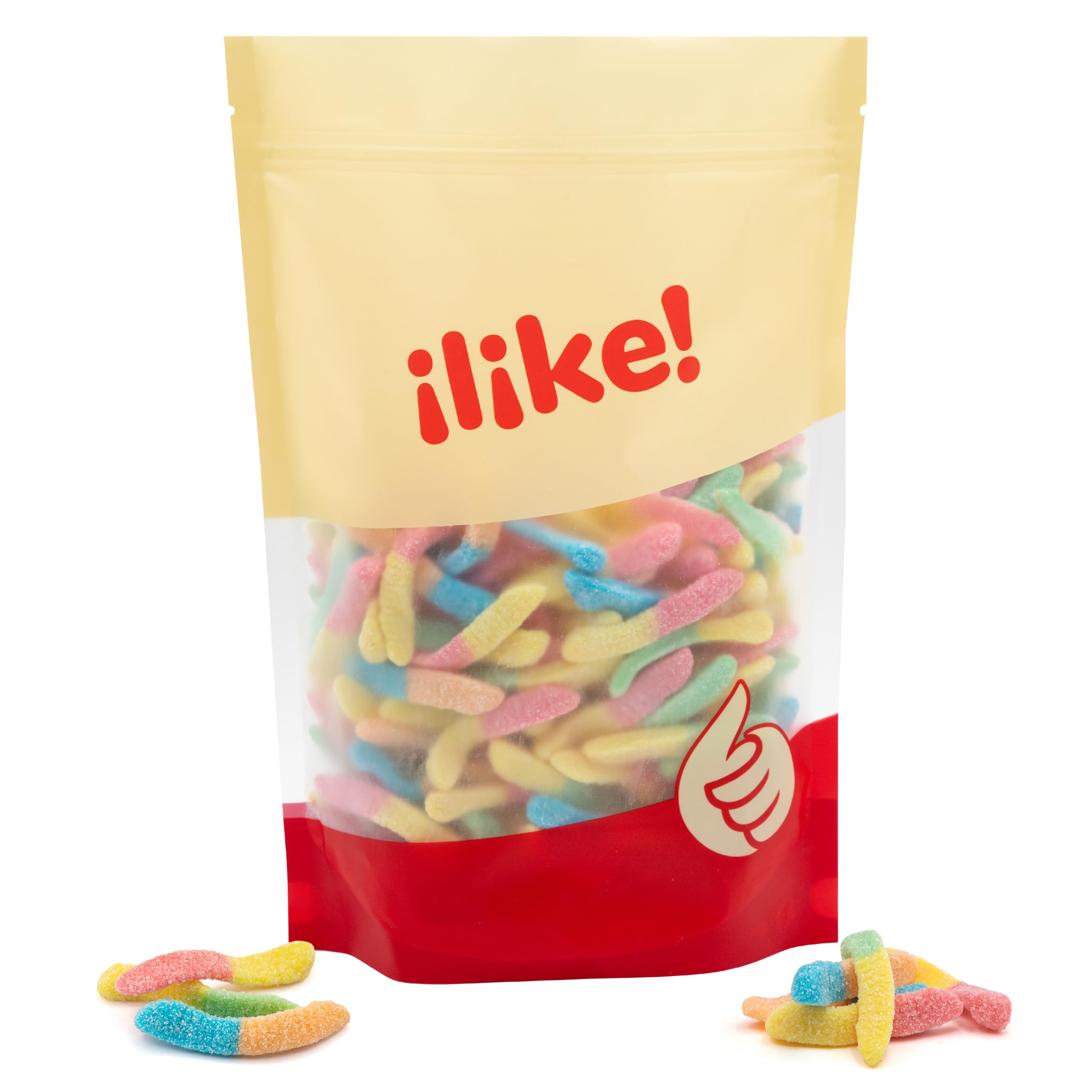 ILIKE! Neon Sour Gummy Worms with colorful fruit flavors for bright dessert garnishes.