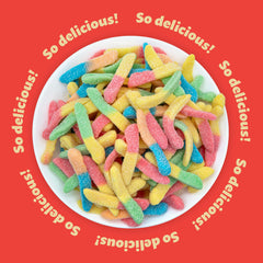 ILIKE! Neon Sour Gummy Worms soft, chewy texture ideal for snacking.