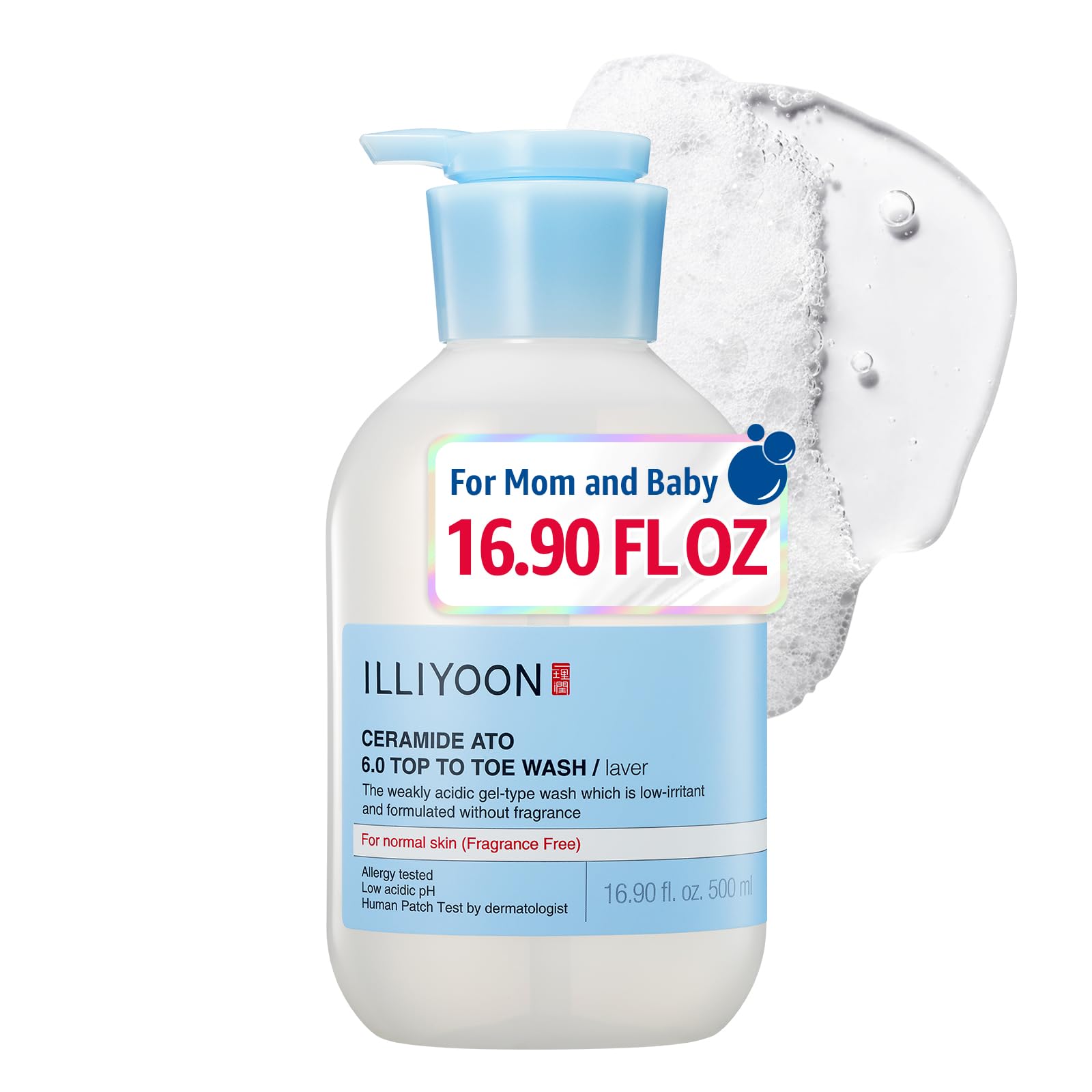 Illiyoon Ceramide Ato 6.0 Top to Toe Wash bottle showing gentle cleanse for sensitive skin
