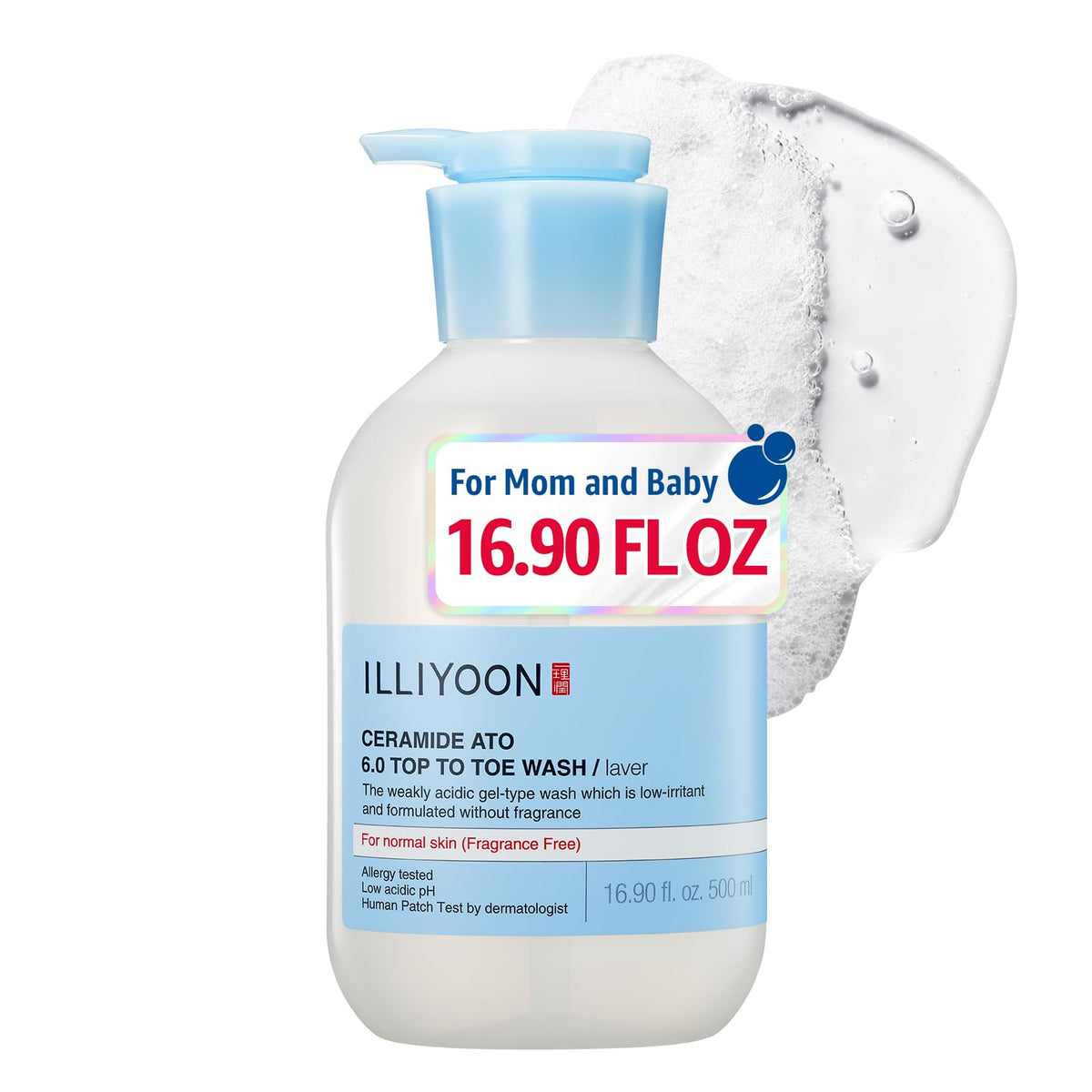 Illiyoon Ceramide Ato 6.0 Top to Toe Wash bottle showing gentle cleanse for sensitive skin
