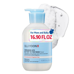 Illiyoon Ceramide Ato 6.0 Top to Toe Wash bottle showing gentle cleanse for sensitive skin