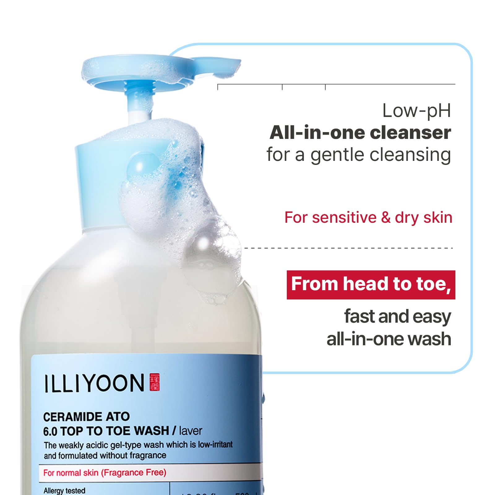 Illiyoon Ceramide Ato 6.0 wash foaming on hair and body for a mild cleanse