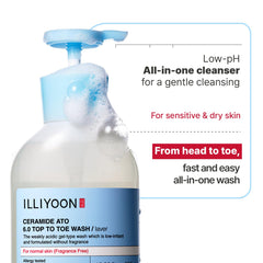 Illiyoon Ceramide Ato 6.0 wash foaming on hair and body for a mild cleanse