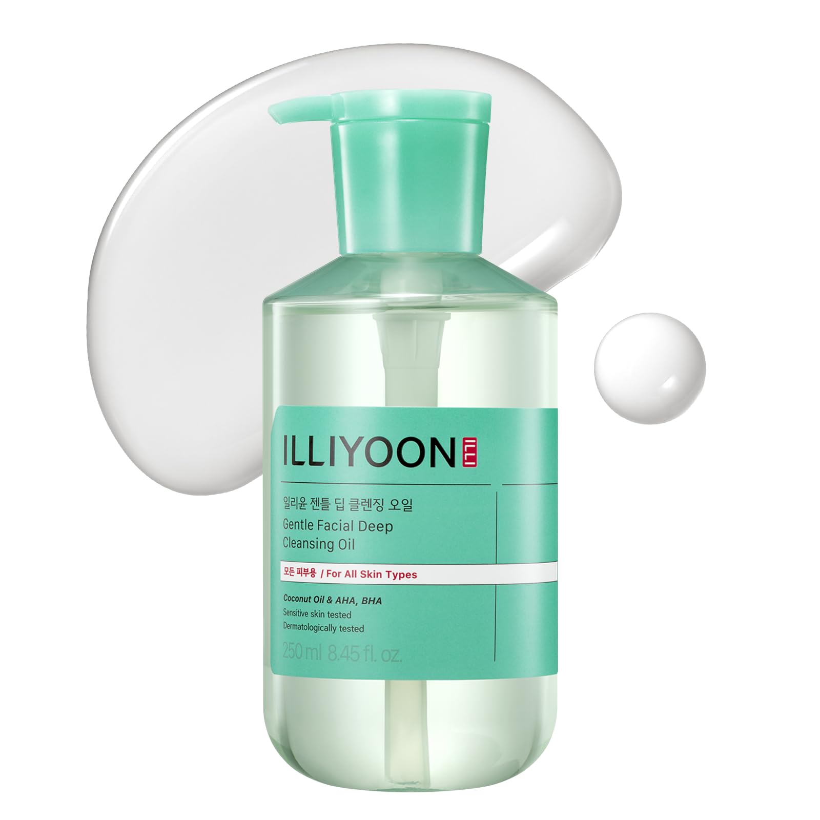 Illiyoon Gentle Deep Cleansing Oil bottle pour demonstrates lightweight makeup removal.