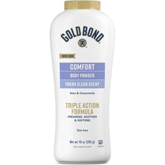 Illuminations Gold Bond Ultimate Comfort Aloe Body Powder packaging highlights talc-free formula for daily freshness.