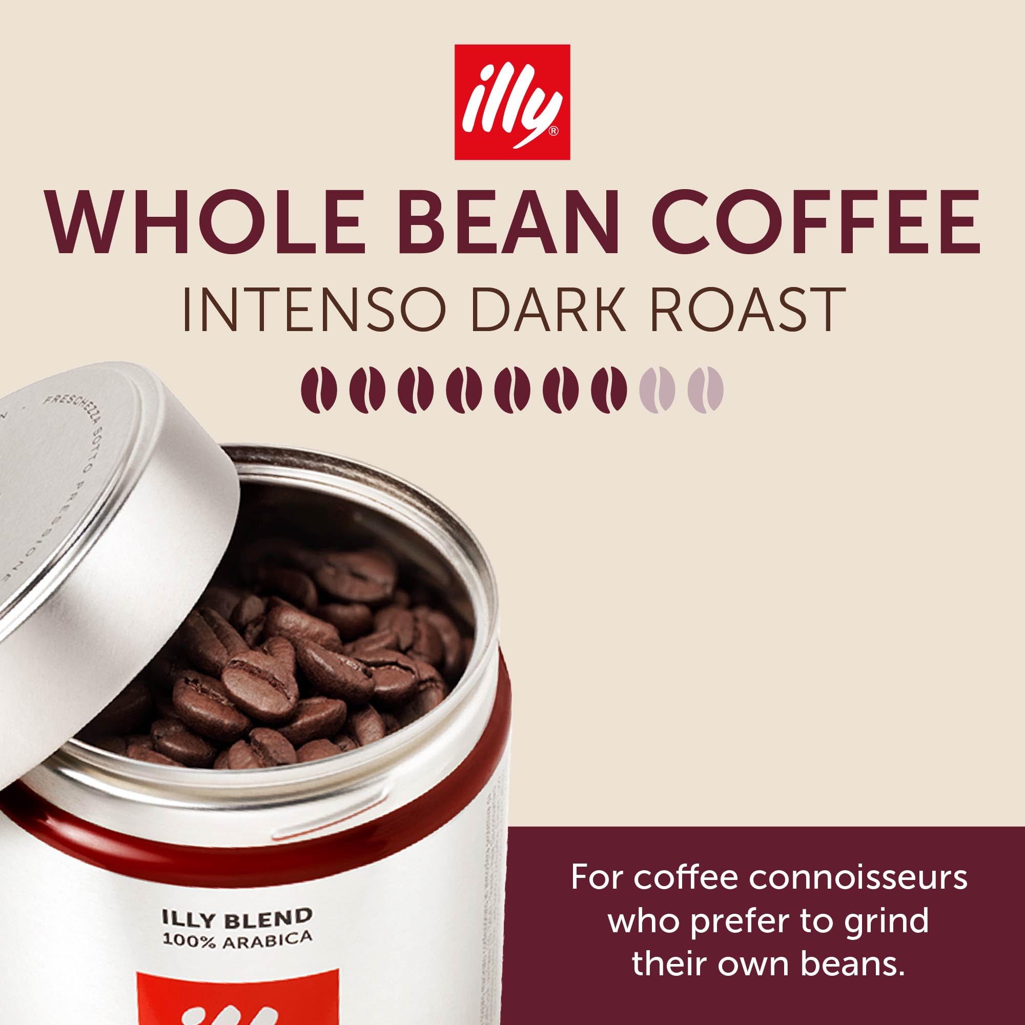 illy 100 percent Arabica beans highlight a premium blend for consistent cups