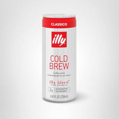 illy Classico cold brew can on ice, ready for refreshing serving anytime.