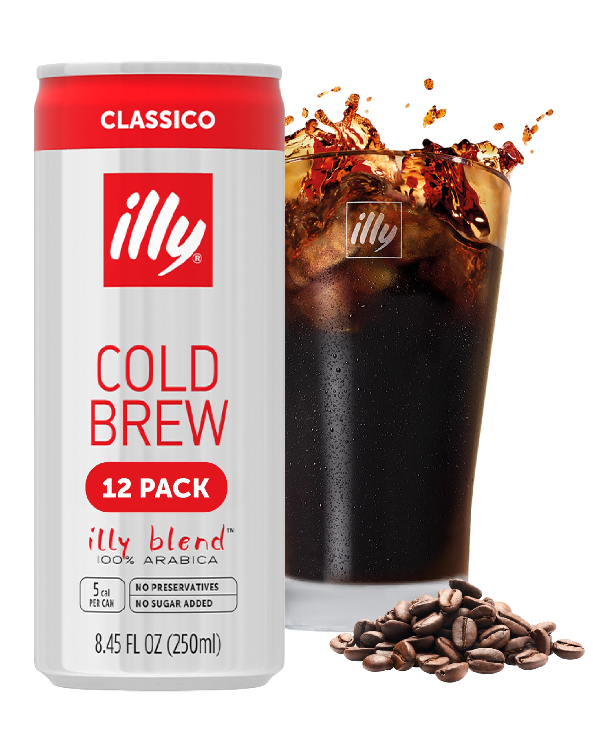 illy Classico cold brew can, side view, emphasizes ready-to-drink convenience.