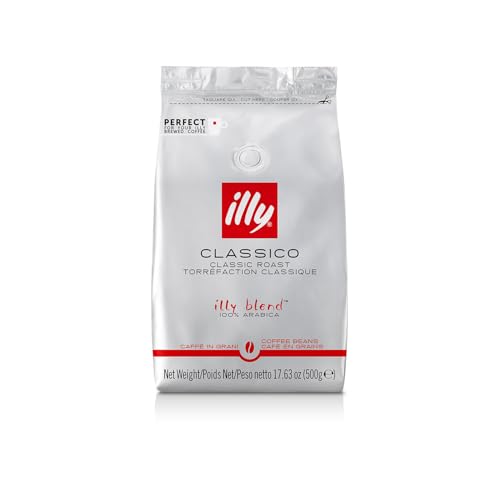 illy Classico medium roast coffee being poured for brewing