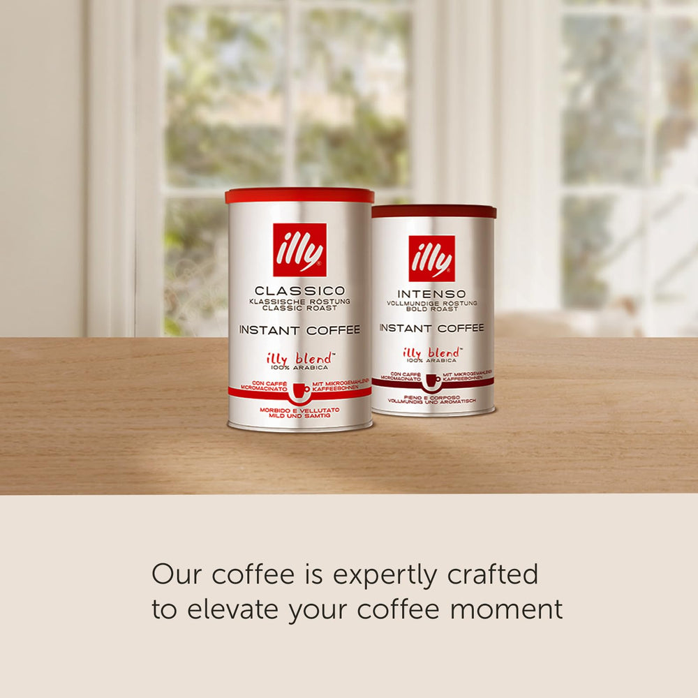 Illy instant coffee pressurized can preserves freshness and aroma over time.