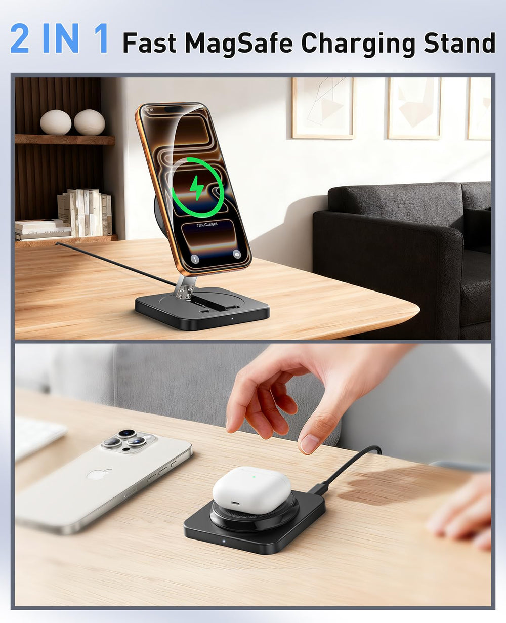 ILOUYU magnetic charger stand in horizontal mode for hands-free video viewing.