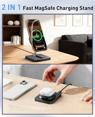 ILOUYU magnetic charger stand in horizontal mode for hands-free video viewing.