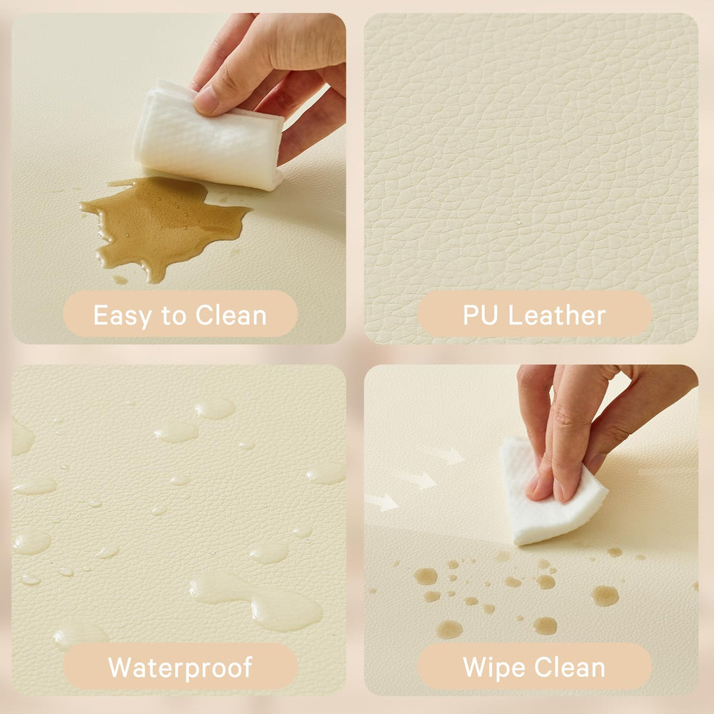 ILPEOD tummy-time mat with vegan leather cleans easily after spills.
