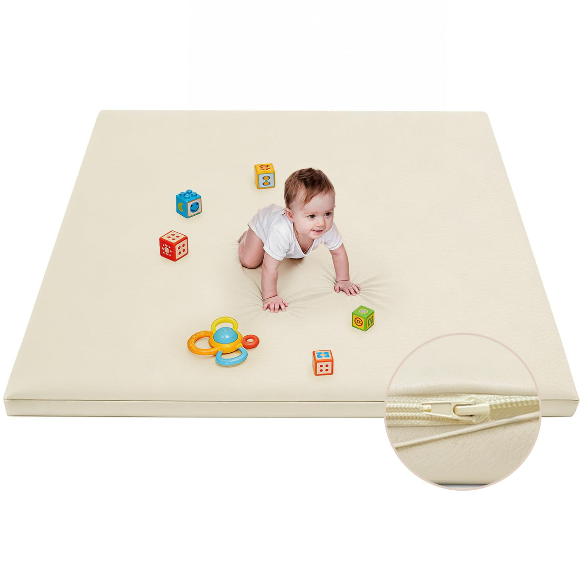 ILPEOD waterproof baby play mat beige provides a clean tummy-time space.