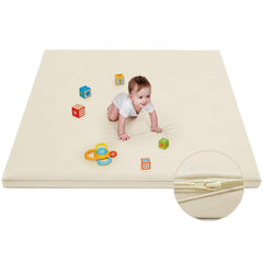 ILPEOD waterproof baby play mat beige provides a clean tummy-time space.