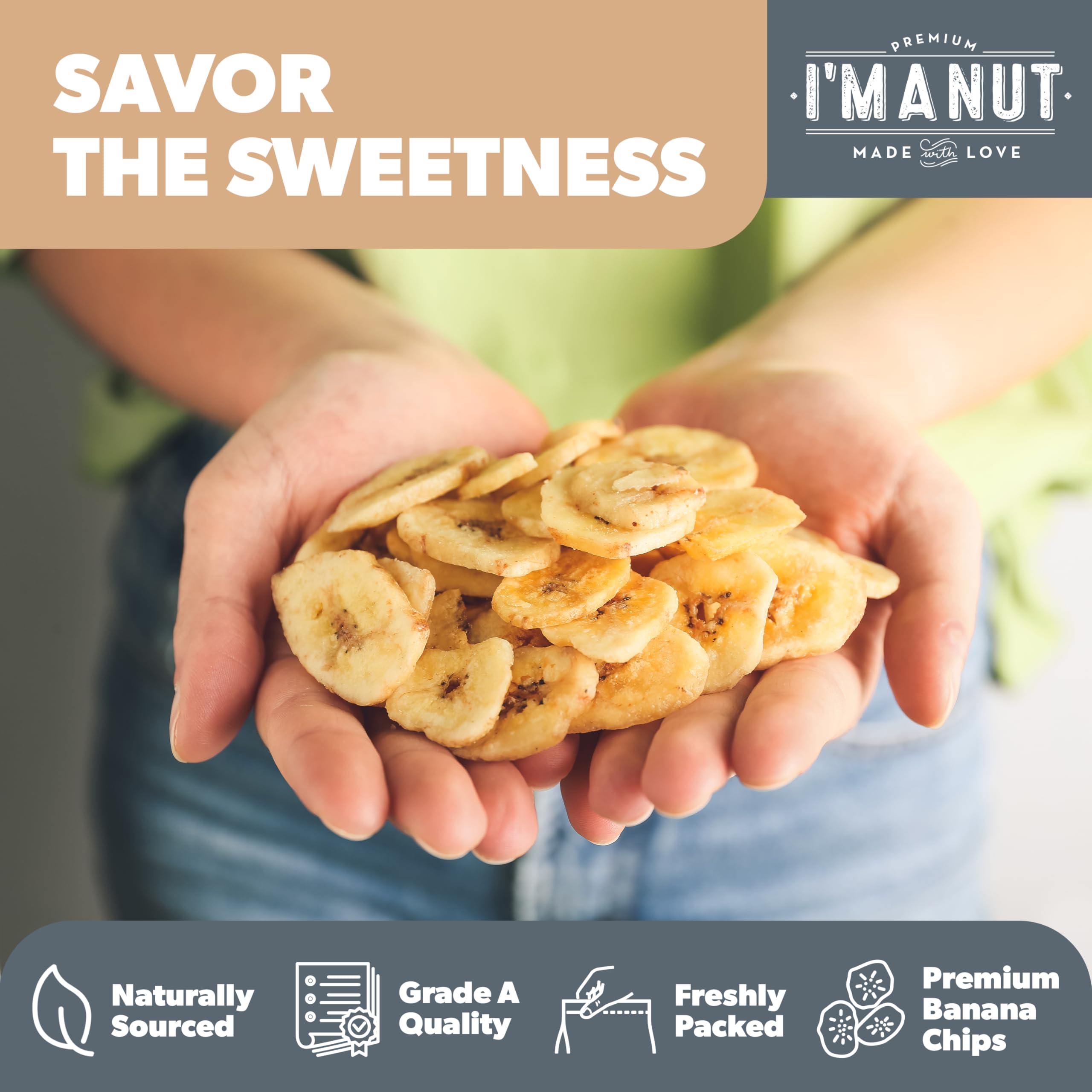 I'm A Nut ethically sourced banner highlights sustainable farming.