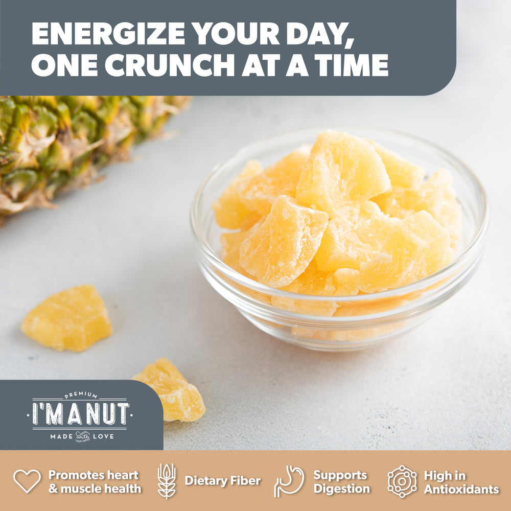 I'm A Nut pineapple chunks close-up crunch, ideal for trail mixes and yogurt toppings.