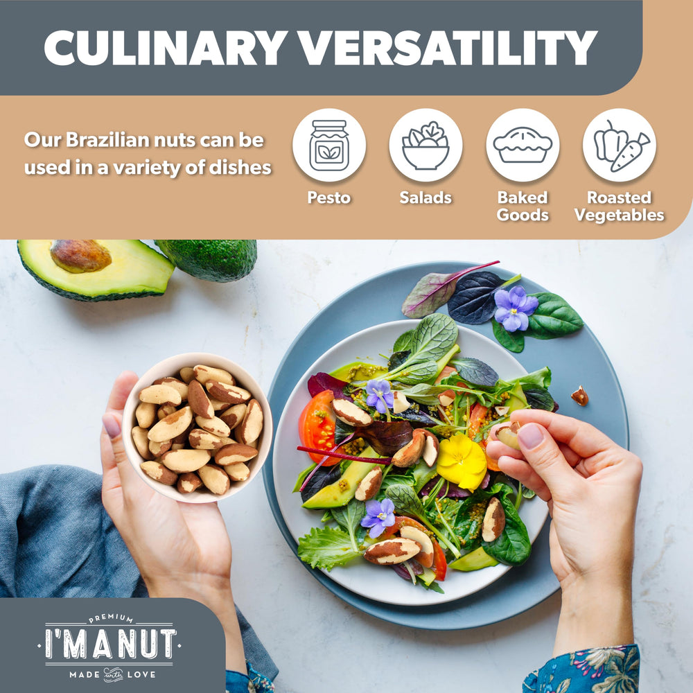 I'm A Nut Raw Broken Brazil Nuts in a bowl, plant-based snack option.