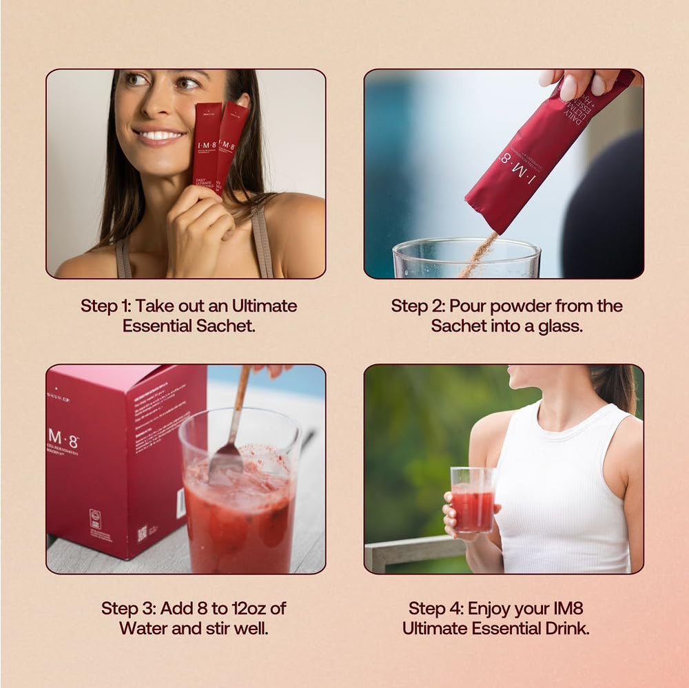 IM8 Daily Ultimate Essentials label close-up showcasing vegan and gluten-free marks