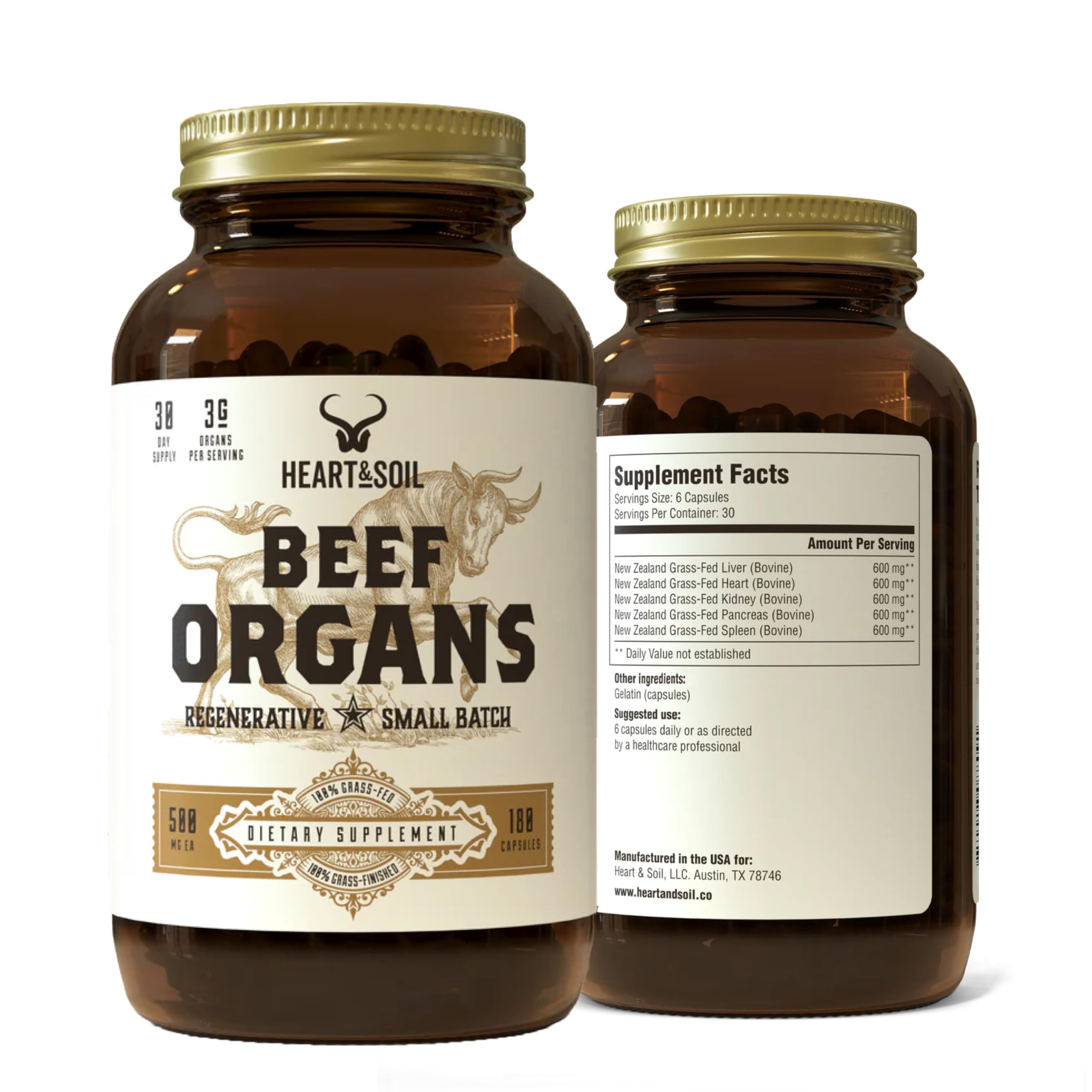 HEART & SOIL – 100% Grass-Fed Beef Organs (Liver, Heart, Kidney, Pancreas & Spleen) | 3000mg Daily Formula | 180 Capsules - Perla Store | The Ultimate A to Z Marketplace for Every Need in Canada