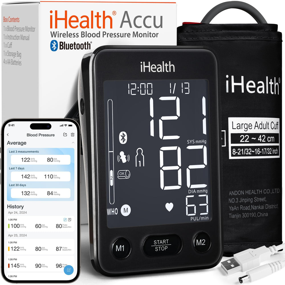 iHealth Accu blood pressure monitor display with large backlit screen for easy reading