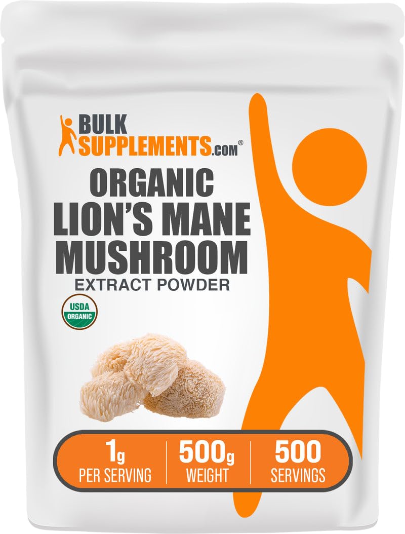 BulkSupplements Organic Lion's Mane Mushroom Extract Powder – Brain Support, 500g (1.1 lbs)