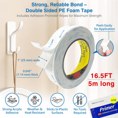 Tapsi Double-Sided Removable Tape - 1-inch x 16.5-ft Heavy Duty PE Foam Mounting Tape for Wall-Safe Poster Hanging