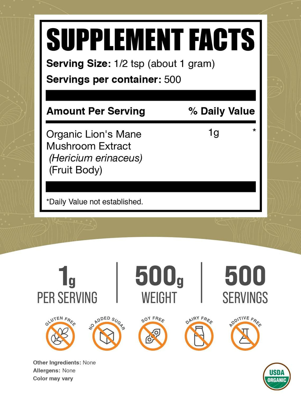 BulkSupplements Organic Lion's Mane Mushroom Extract Powder – Brain Support, 500g (1.1 lbs) - Perla Store | The Ultimate A to Z Marketplace for Every Need in Canada