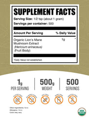 BulkSupplements Organic Lion's Mane Mushroom Extract Powder – Brain Support, 500g (1.1 lbs) - Perla Store | The Ultimate A to Z Marketplace for Every Need in Canada