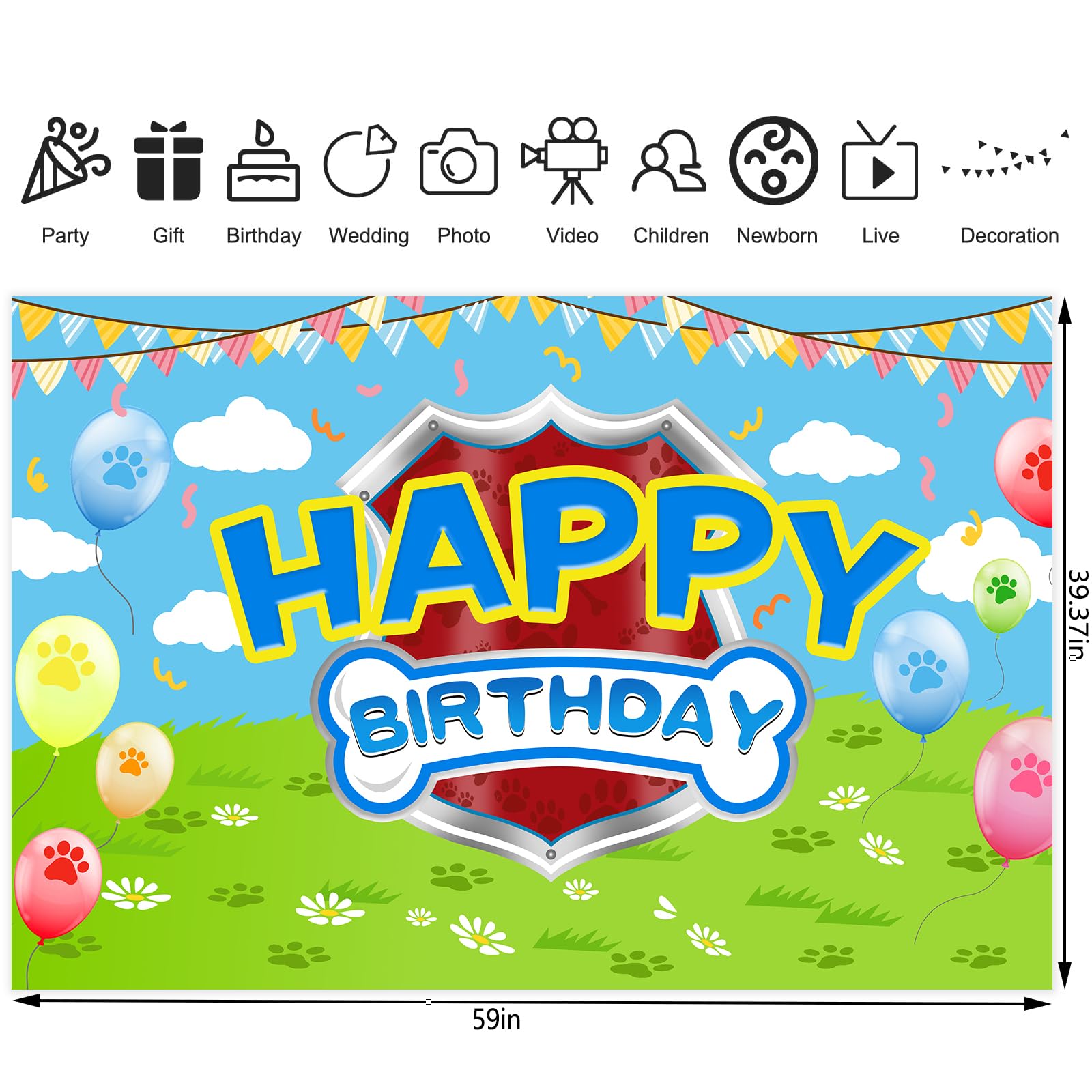Danilaziya 5x3ft Cartoon Dog Backdrop - Birthday Party Photo Booth & Decor