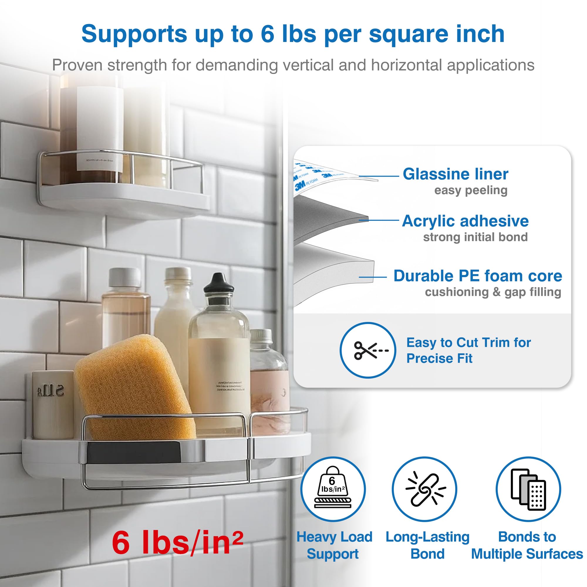 Tapsi Double-Sided Removable Tape - 1-inch x 16.5-ft Heavy Duty PE Foam Mounting Tape for Wall-Safe Poster Hanging
