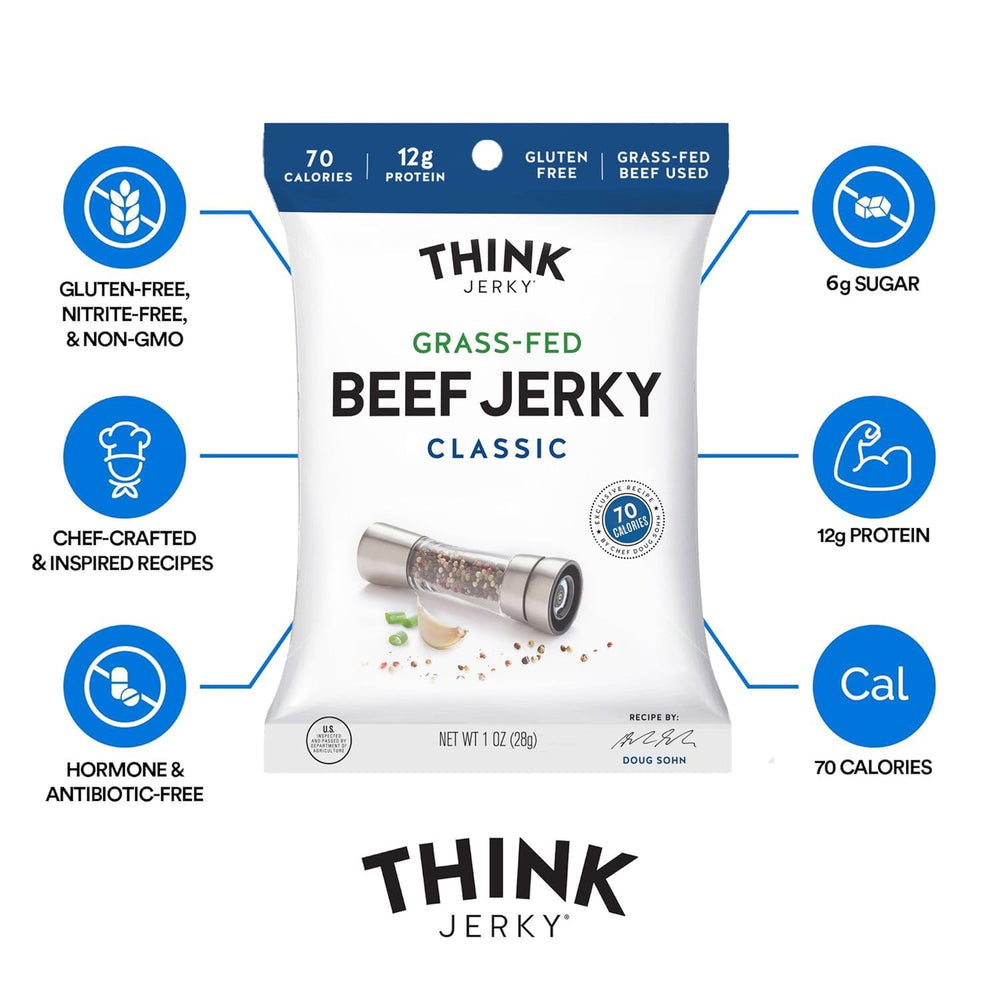 Think Jerky Sesame Teriyaki 1oz bag, umami glaze for flavorful low‑fat snacking