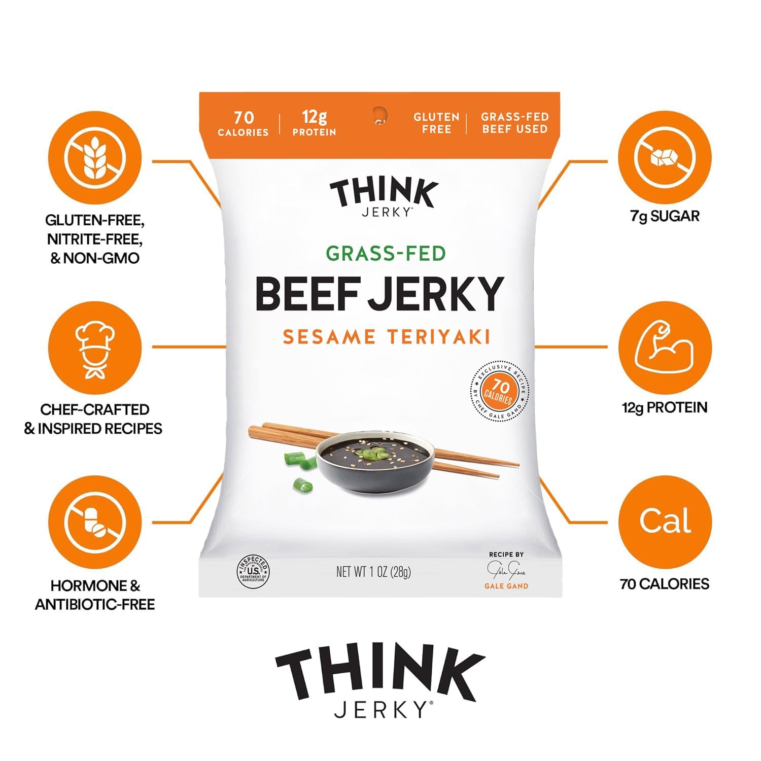 Think Jerky Beef Jerky 1oz bag, premium grass-fed beef for a satisfying bite