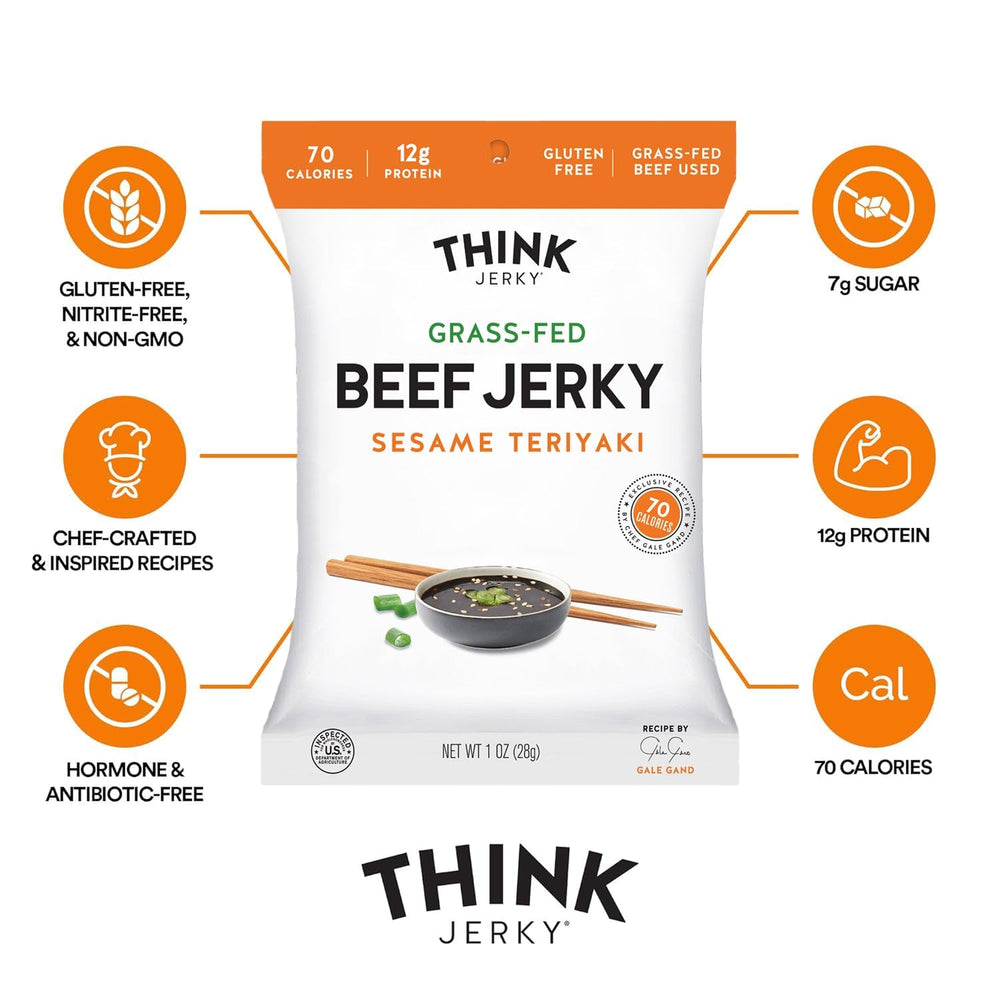 Think Jerky Beef Jerky 1oz bag, premium grass-fed beef for a satisfying bite