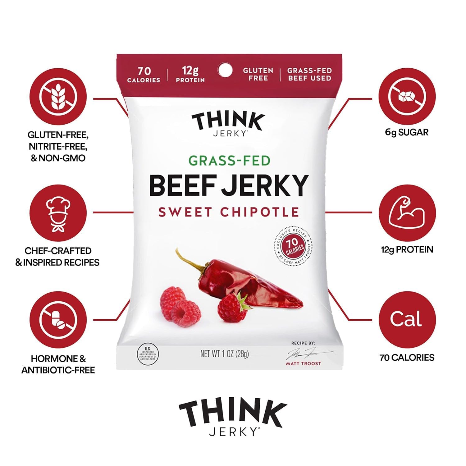 Think Jerky Turkey Jerky 1oz bag, free-range turkey for lean protein on the move