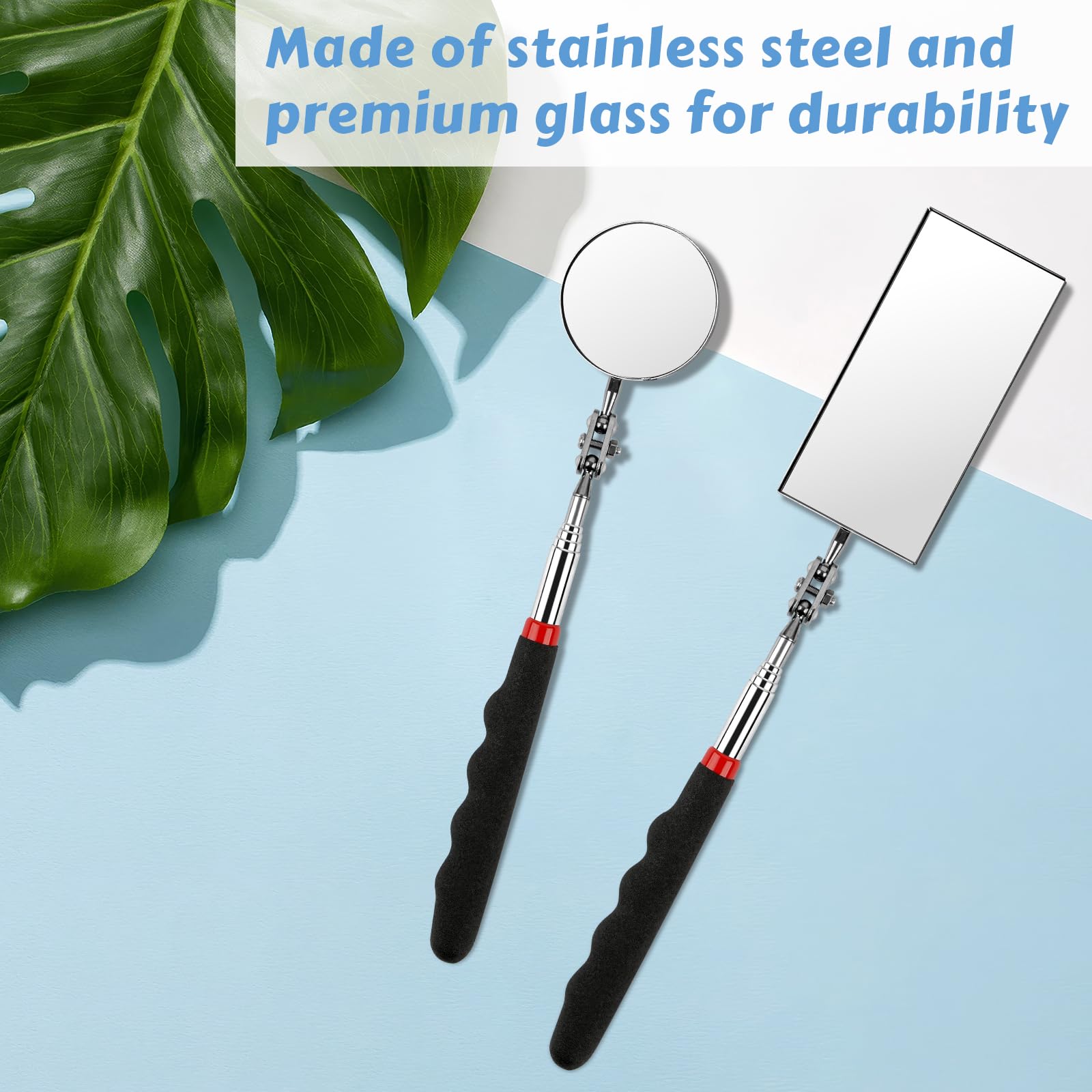 Okxiri 2-Piece Telescoping Inspection Mirror Set – 360° Swivel Round & Rectangular Mirrors for Mechanics & Home Inspections