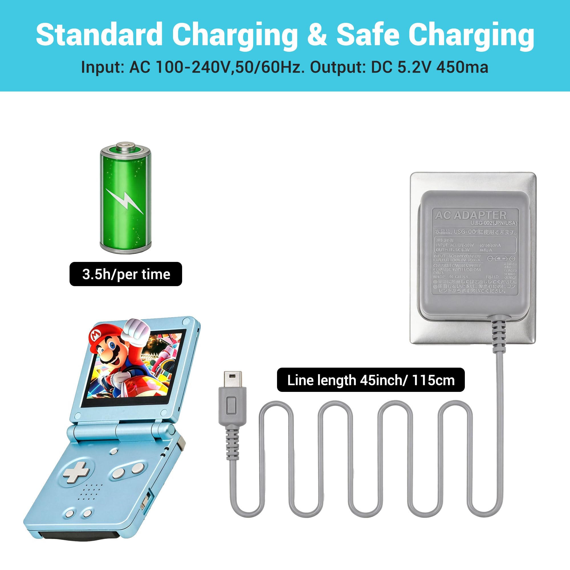 Xahpower DS Lite Power Charger – AC Adapter for Nintendo DS Lite | Travel Wall Charger 5.2V 450mA