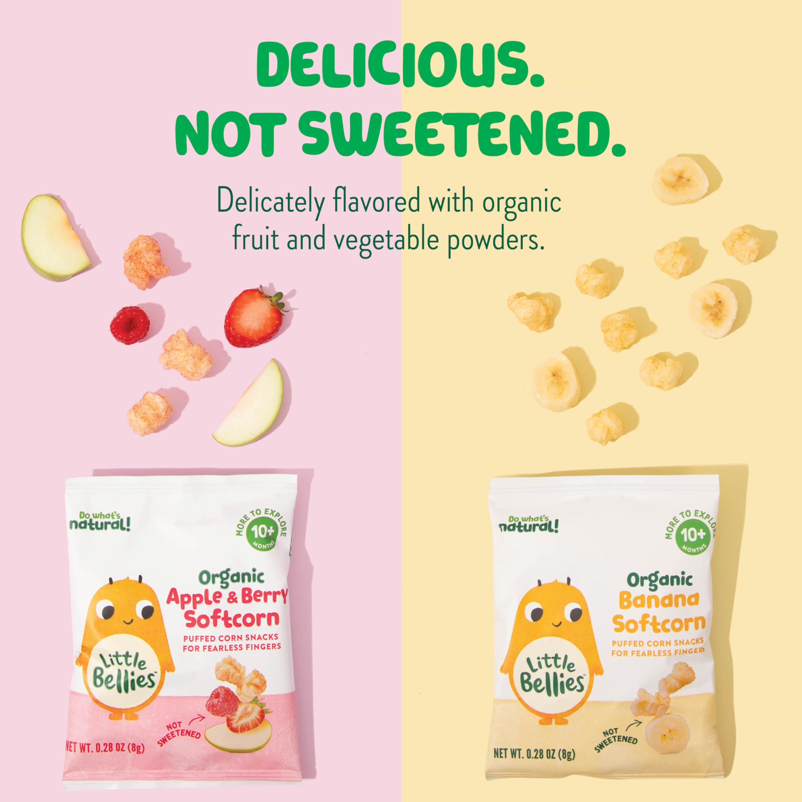 Little Bellies Organic Softcorn Variety Pack – Apple & Berry and Banana (18 x 0.28 oz)