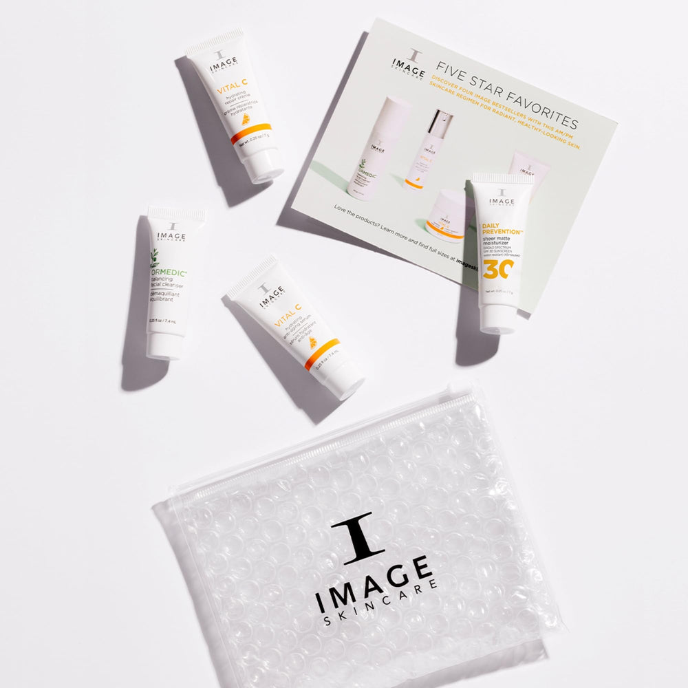 IMAGE Skincare five-star favorites intro kit front view with travel-size products