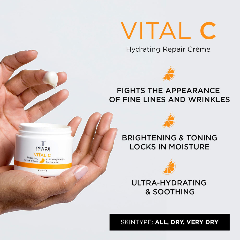 IMAGE Skincare Vital C Hydrating Repair Crème jar close-up ideal for nightly nourishment.