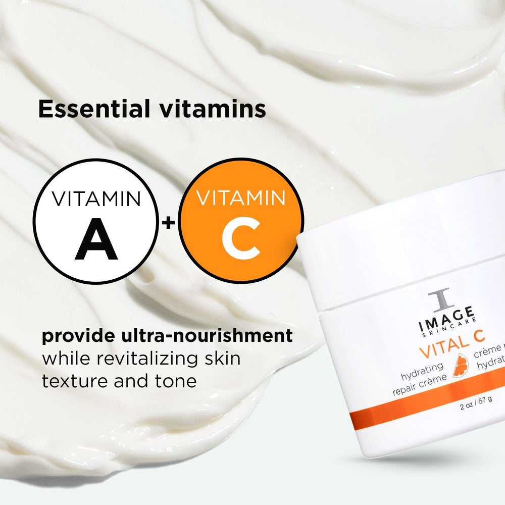 IMAGE Skincare Vital C Hydrating Repair Crème label detail emphasizes vitamin C and retinol.