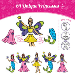 Imagimake Interchangeable pieces enable 64 unique princess combinations for imaginative play.