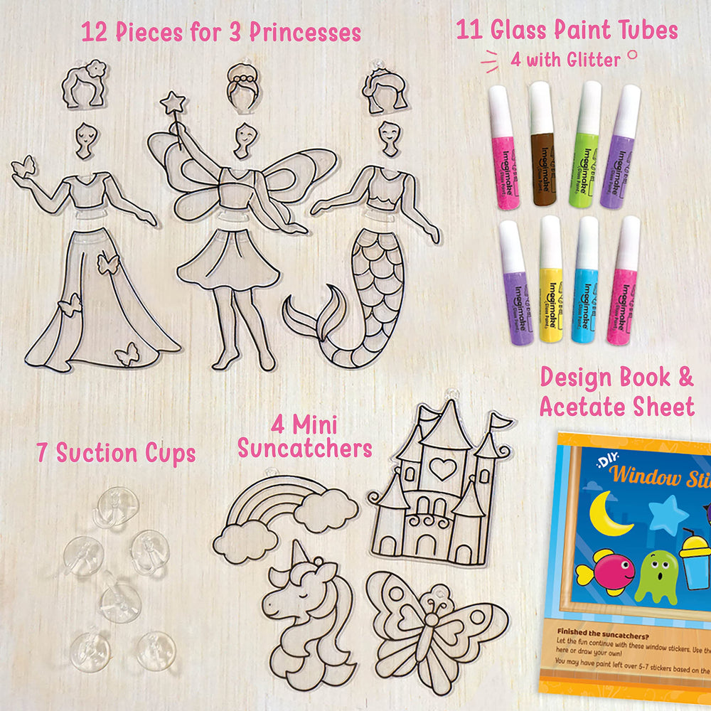 Imagimake Princess unicorn suncatchers shine with glitter paints for vibrant light effects.